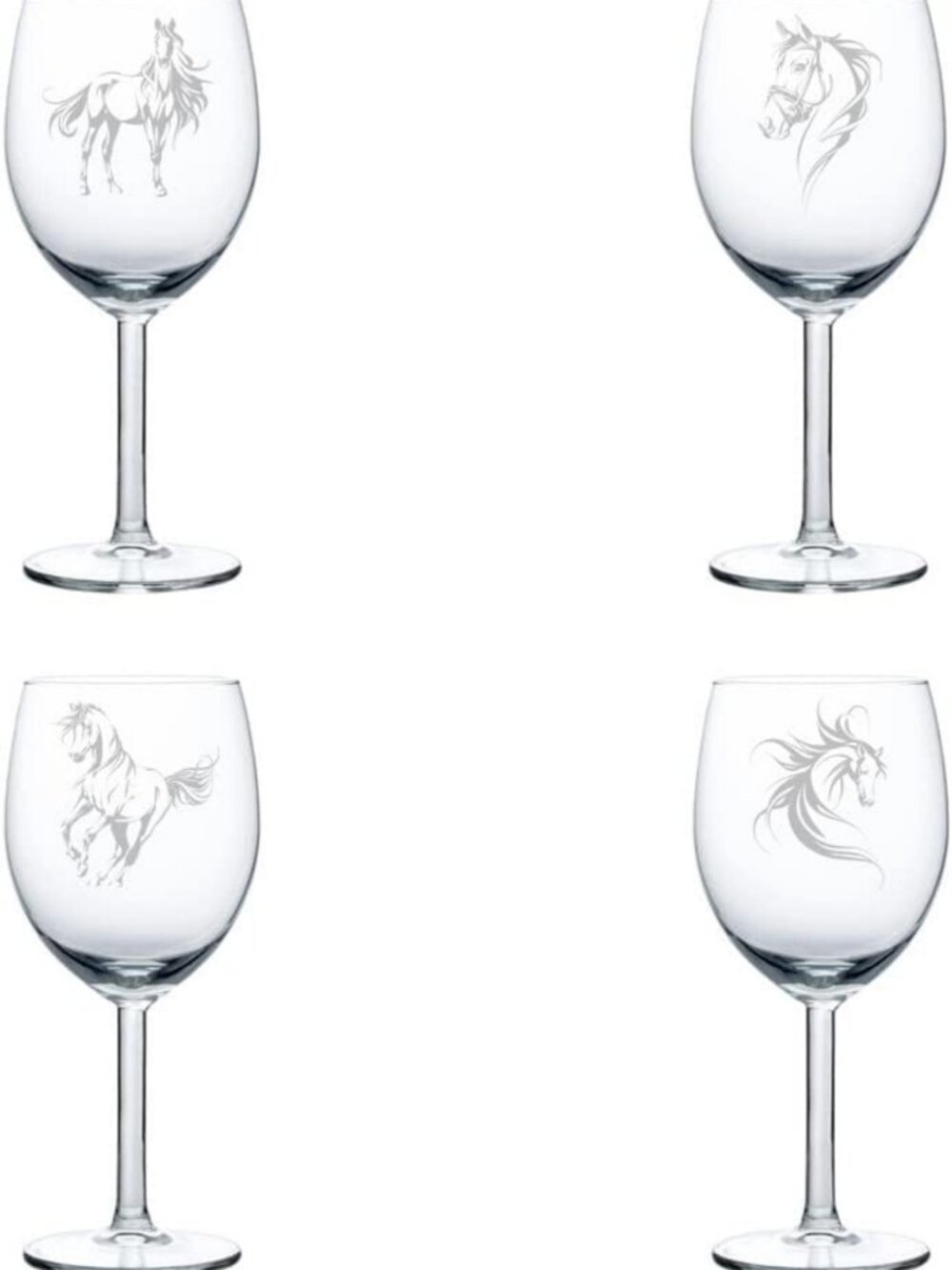 Elegant Horse Collection Wine Glass Set - 4 Fancy Goblets, 10 oz Gift Idea